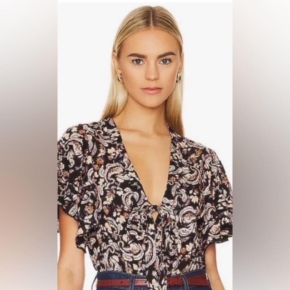Free People Paisley V-Neck Bodysuit size XSmall